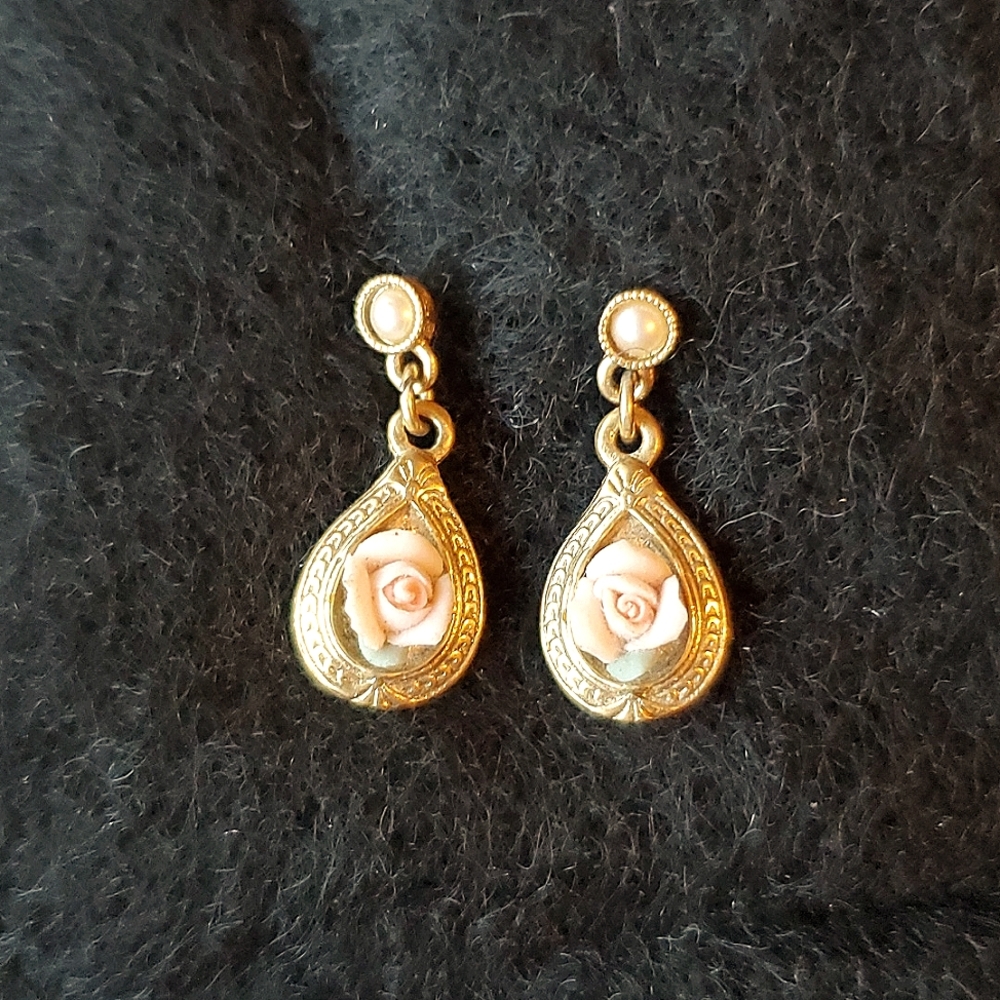 Porcelain rose drop earrings